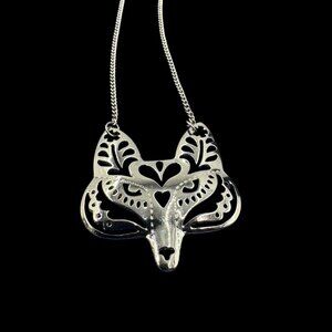 Tibetan Gold Tone Fox Mask Cut Out Bohemian Long Layering Necklace w/34" Chain